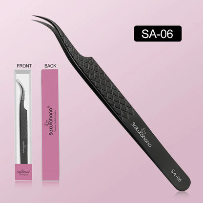 SAKURAHANA Professional Eyelash Tweezers Black Fiber Tip For Lash Extensions Mega Volume Mink Lashes Tool Makeup Artist Kit