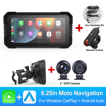 BEPOCAM 5"/6.25" Motorcycle GPS Navigation DVR Carplay Screen for Moto Dual Cameras Drive Recorder IPX7 Waterproof Moto Monitor