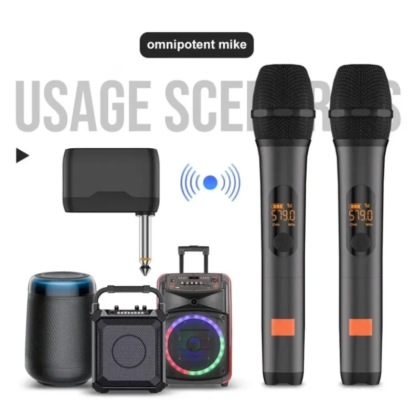 Microphone Wireless UHF 2 Channel Karaoke System Built-in Lithium Battery Cordless Handheld Mic For JBL Church Party Speaker