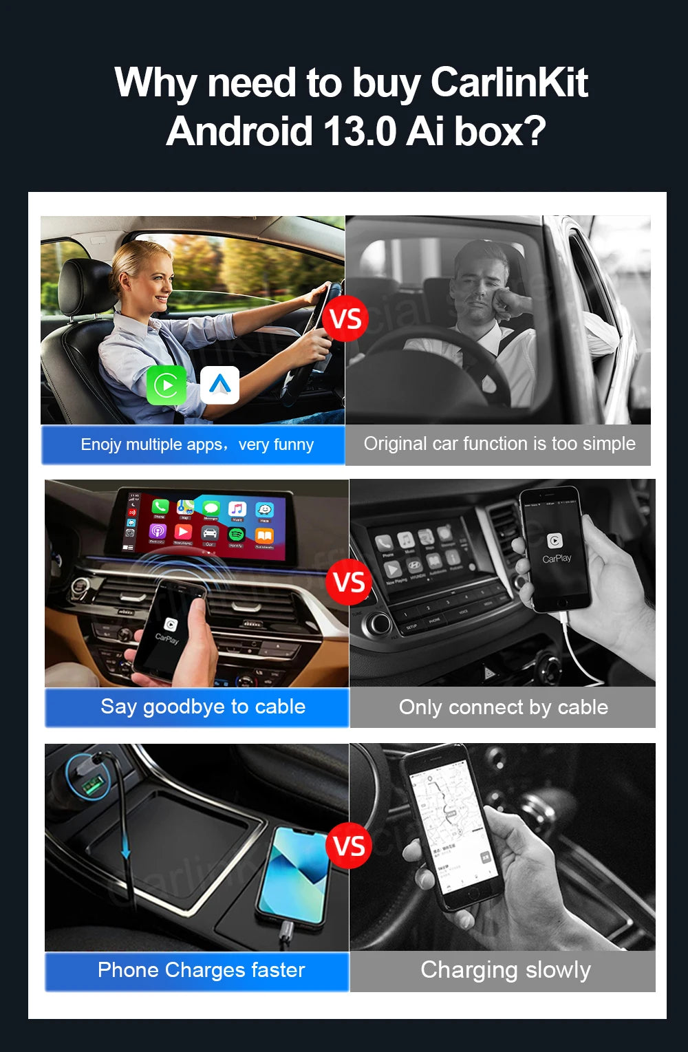 Android 13 CarlinKit Android Auto Wireless CarPlay AI TV Box QCM6125 8-Core Split Screen 64G 128G For Netflix YouTube Play Store