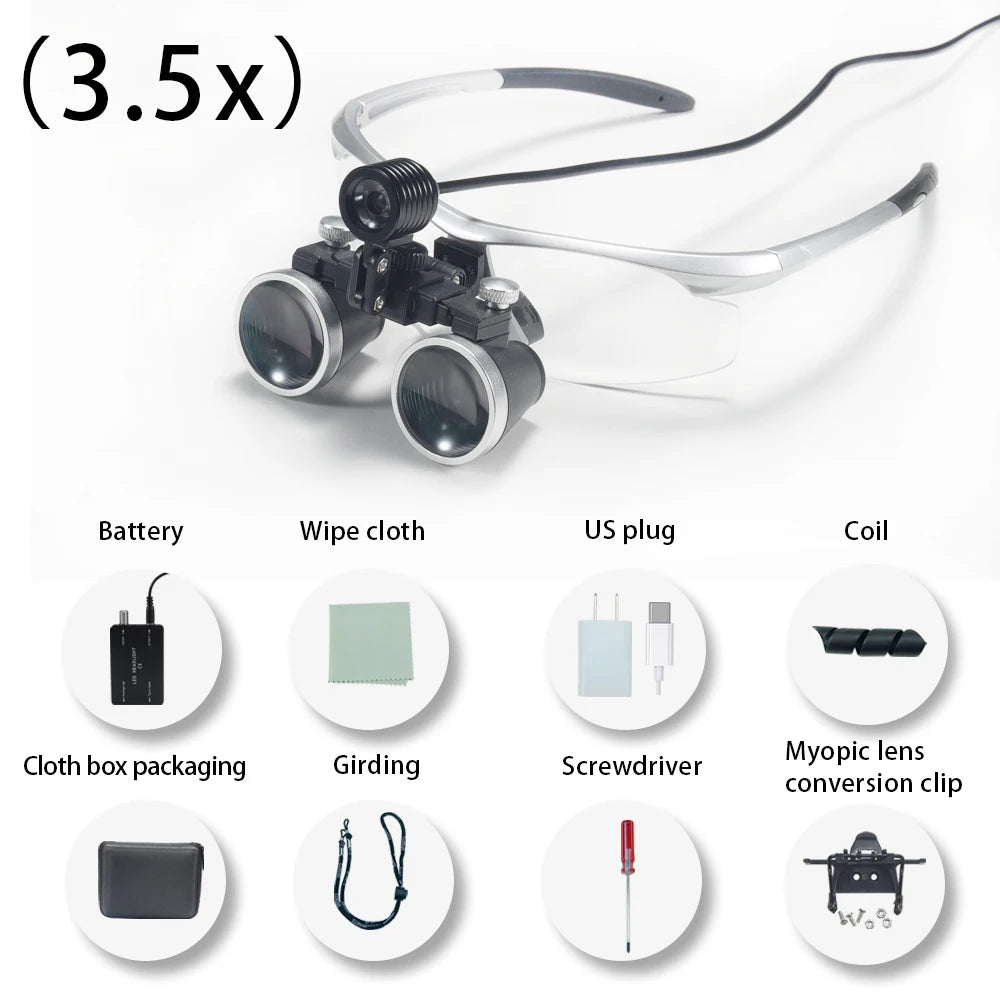 Dentistry Binocular Magnifier 2.5X 3.5X Ultra-lightweight Optical Loupes 320-420mm Magnifying Glass for Dental Surgery