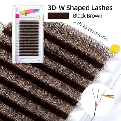 Yelix Brown Eyelashes W Shaped Eyelash Extensions Single Tips 2D 3D 4D 5D Premade Fans Lahses Soft Natural Individual Lahes