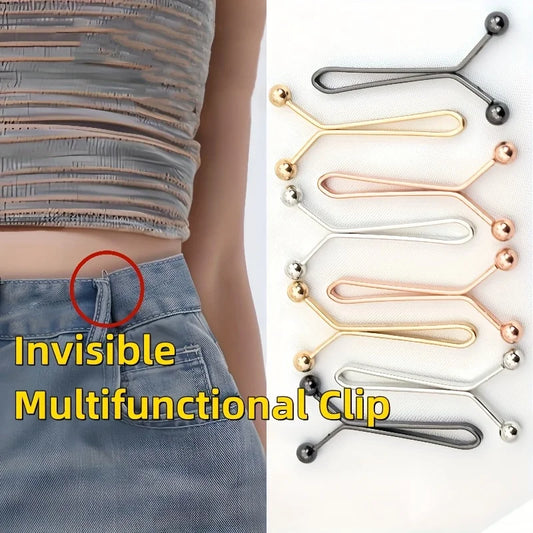 4pcs Invisible Metal Waist Clips - Adjustable Button Clips for Jeans/Clothes, Slimming Tightener with Hidden Design