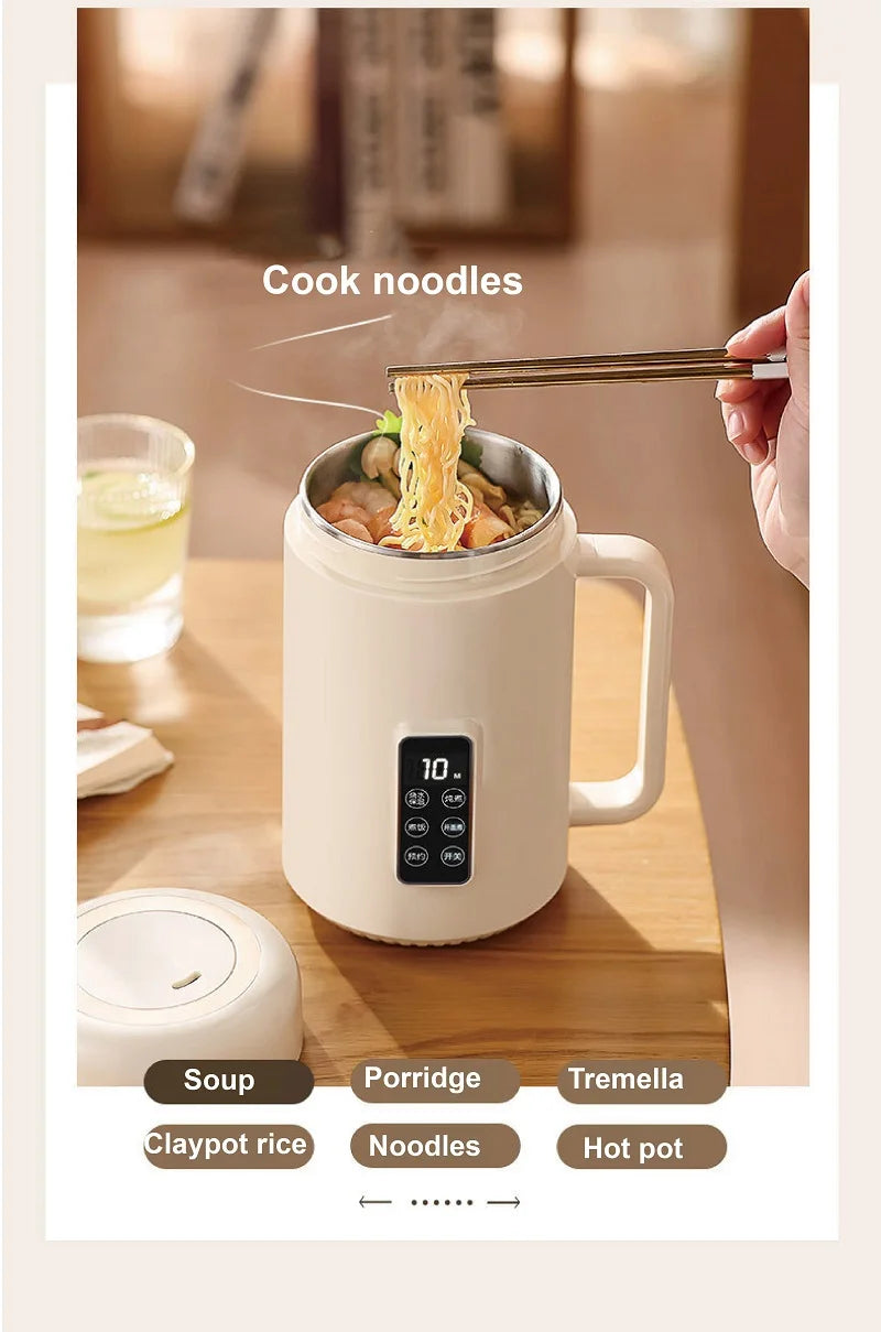 500W Electric Kettle 12h Appointment Porridge Special Pot Portable 304 Stainless Steel Health Cup Multifunctional Rice Cooker 1L