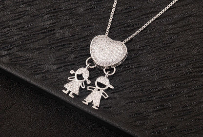 New Trendy Classic Design Shiny Crystal Zircon Charm Boy/Girl Pendant Necklaces For Women Mother's Day Chain Choker Jewelry Gift