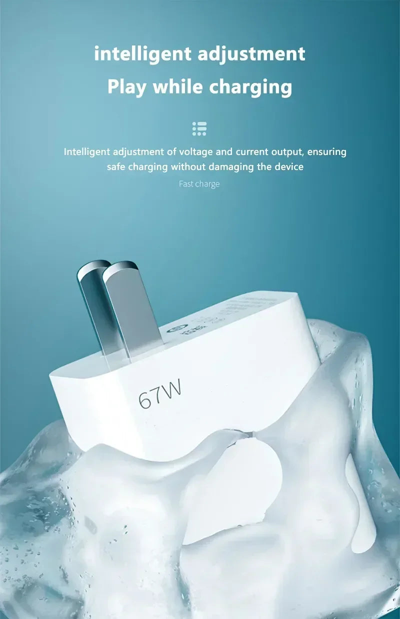Total 67W USB GaN Charger Fast Charging Wall Phone Adapter 6A USB to TypeC Cable Quick Charge 3.0 Plug For iPhone Samsung Xiaomi