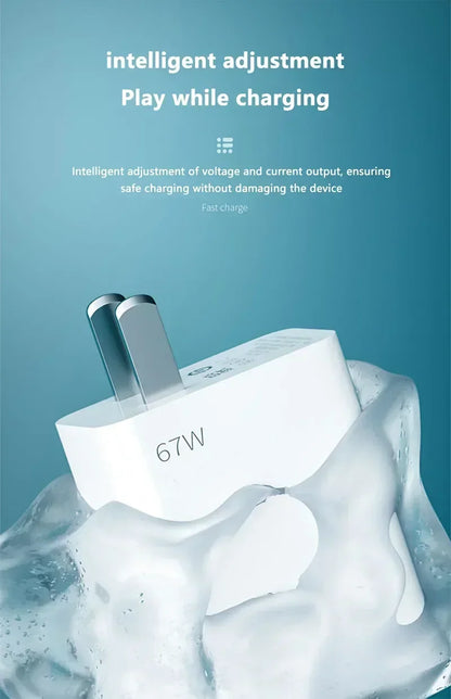 Total 67W USB GaN Charger Fast Charging Wall Phone Adapter 6A USB to TypeC Cable Quick Charge 3.0 Plug For iPhone Samsung Xiaomi