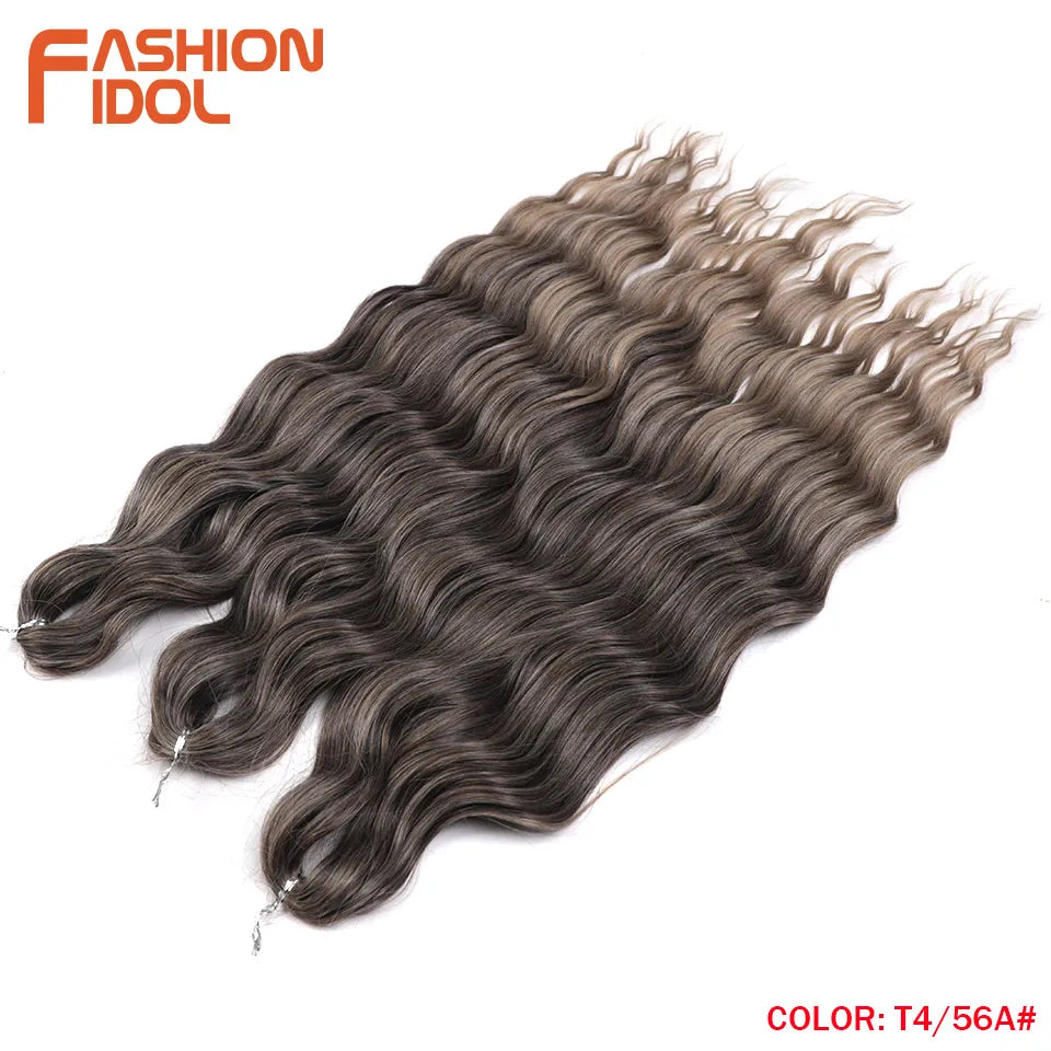 FASHION IDOL 24Inch Crochet Hair Synthetic Water Wave Braiding Hair Extensions Ombre Rainbow color Fake Hair Deep Wave Curl Hair