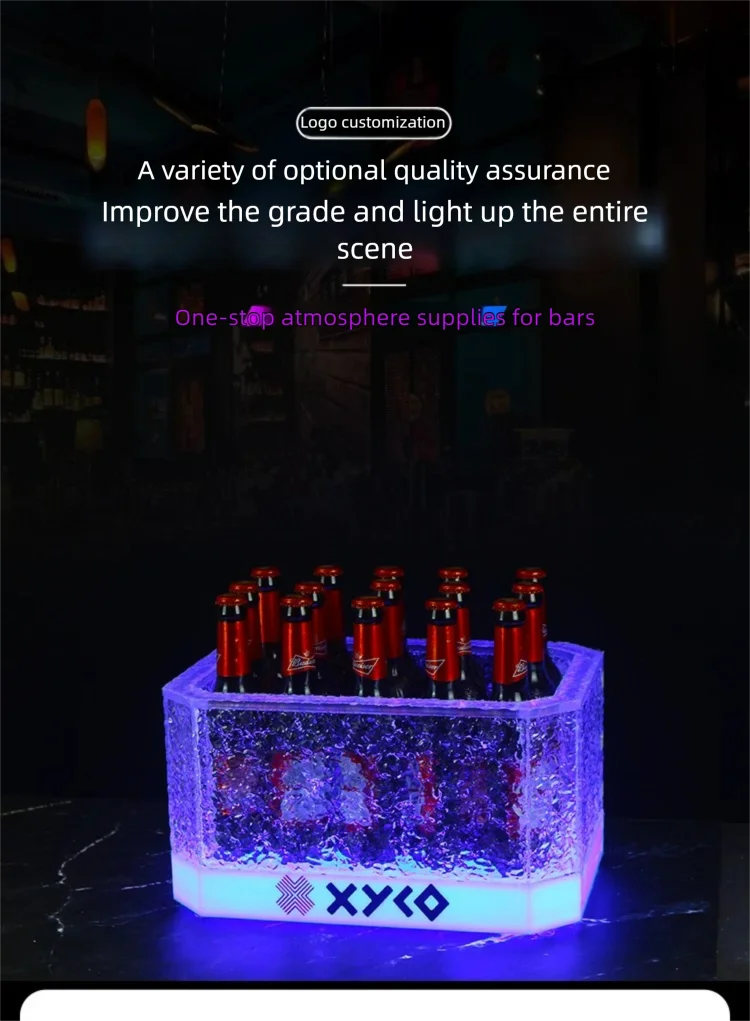 LED Rechargeable Glowing Ice Bucket, Bar KTV Champagne Bucket, Nightclub Dedicated Beer Bucket,Wine Bottle Storage Container