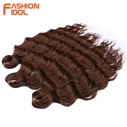 FASHION IDOL 24Inch Crochet Hair Synthetic Water Wave Braiding Hair Extensions Ombre Rainbow color Fake Hair Deep Wave Curl Hair