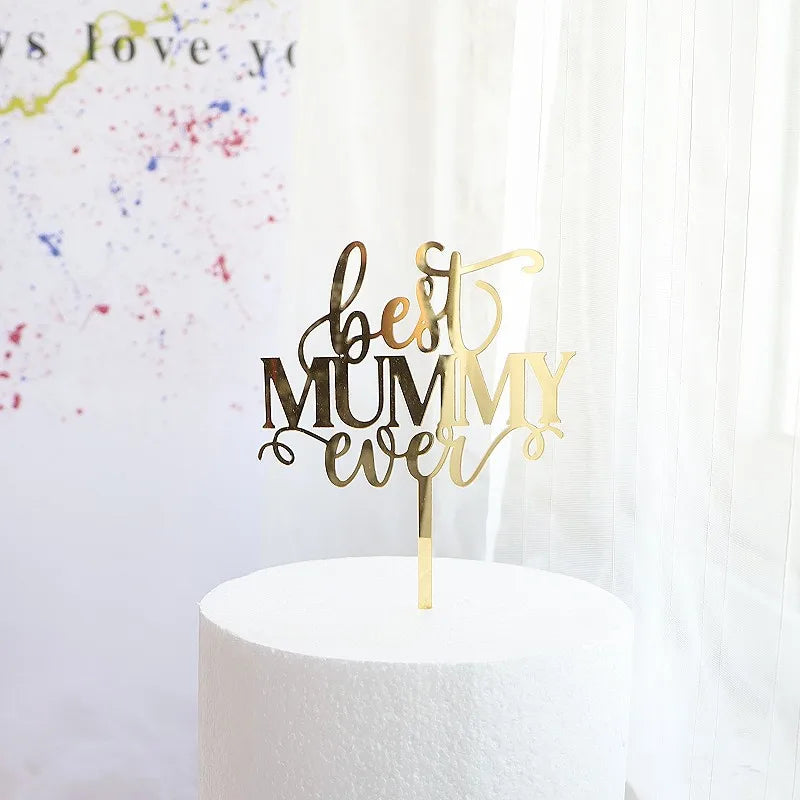New Happy Mother's Day Birthday Cake Topper Gold High-grade Acrylic MOM Party Cake Toppers Mother's Day Gifts Dessert Decoration