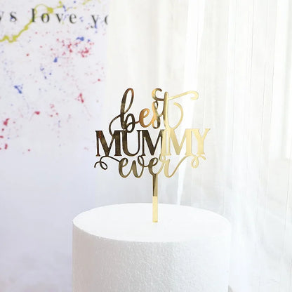 New Happy Mother's Day Birthday Cake Topper Gold High-grade Acrylic MOM Party Cake Toppers Mother's Day Gifts Dessert Decoration
