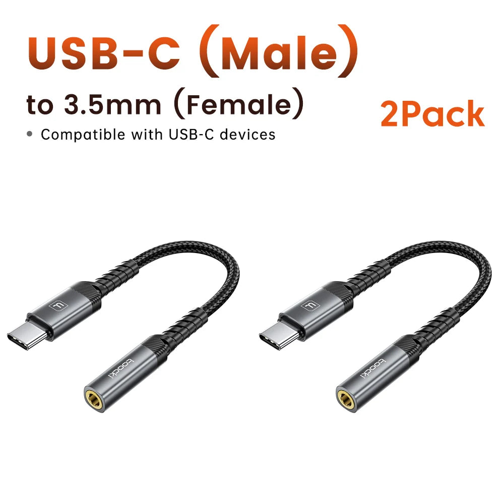 Toocki iP/USB Type C to 3.5mm Jack HiFi Audio Dongle Cable Adapter Male to Female Headphone AUX Converter for Xiaomi POCO iPhone