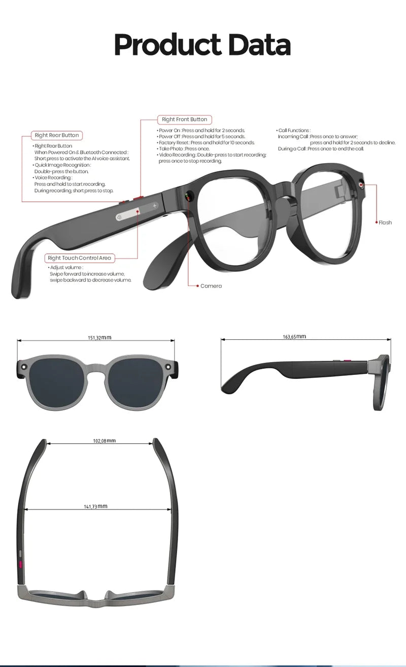 Xiaomi 4K AI Camera Glasses 800MP Multifunctional Photochromic Smart Glasses Bluetooth Calling Photo Video Music Translation New