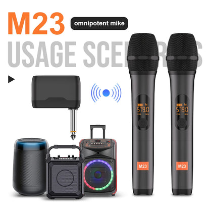 Karaoke Microphone Wireless M23 UHF 2 Channel System Built-in Lithium Battery Cordless Handheld Mic For Church Party Speaker
