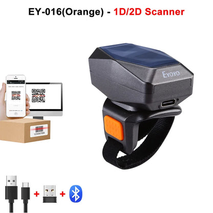 Eyoyo EY-016 Finger Ring Barcode Scanner Mini Wearable 3-in-1 USB Wired & 2.4G Wireless QR Reader for Store Warehouse Scanning