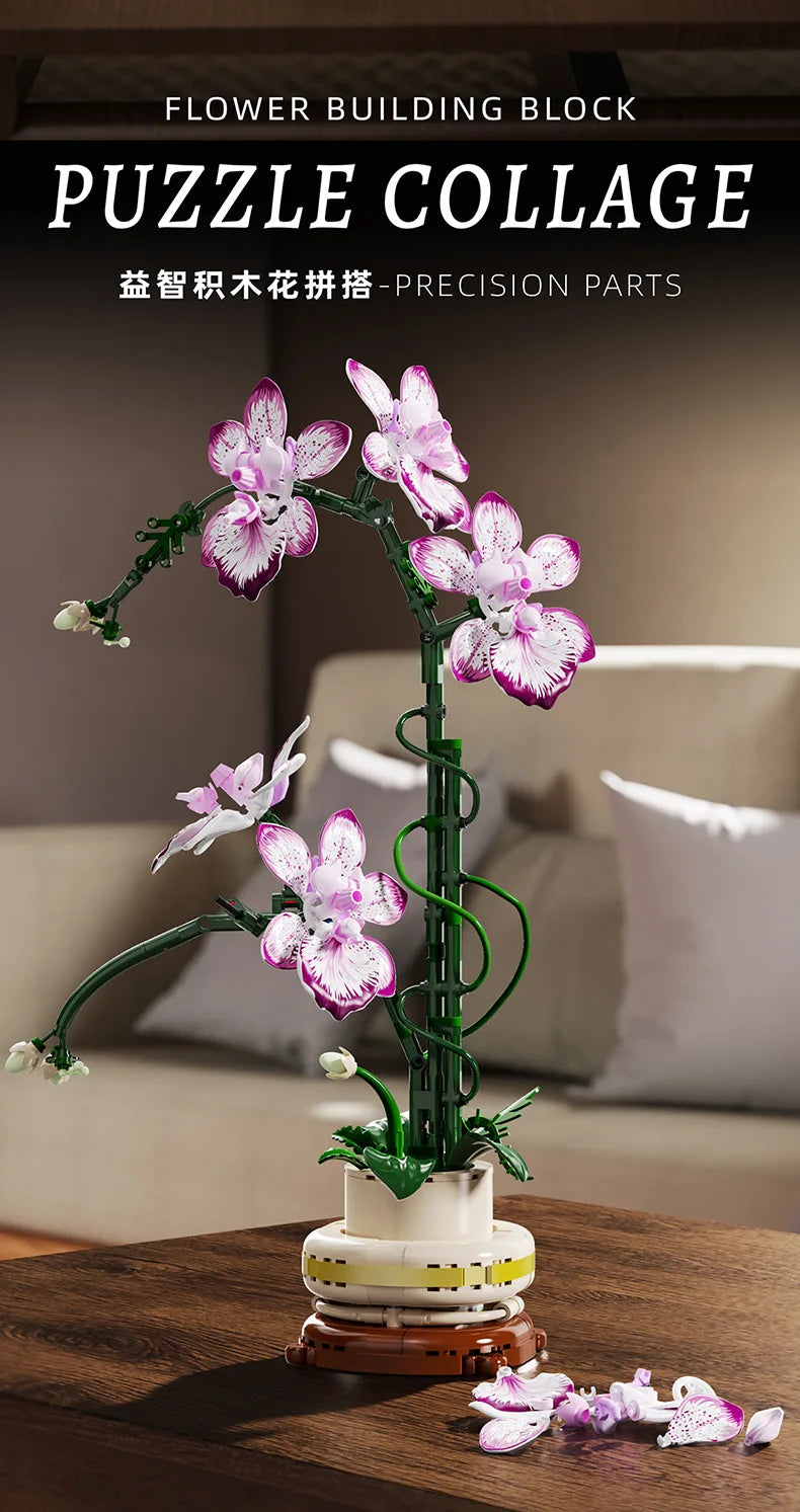 Mother's Day Gift Flowers Building Block Toy Oncidium Bouquet MOC Small Particles Orchid Bricks Flower Toy for Woman Girls Kids