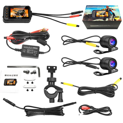 3 Inch Motorcycle Dashcam Waterproof Motorcycle Camera DVR Front 720P & Rear 480P Camera Video Loop Recorder Black Night Vision
