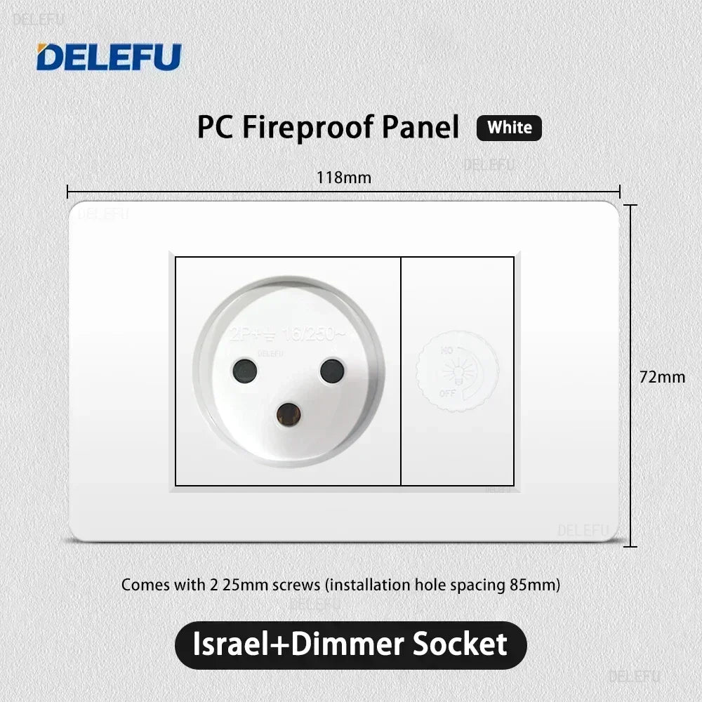 DELEFU White Retardant PC Israel USB Type C Fast Charging Wall Socket Light Tuya Wifi Smart Switch Sat TV Tel Doorbell Curtain