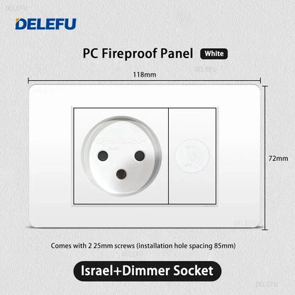 DELEFU White Retardant PC Israel USB Type C Fast Charging Wall Socket Light Tuya Wifi Smart Switch Sat TV Tel Doorbell Curtain