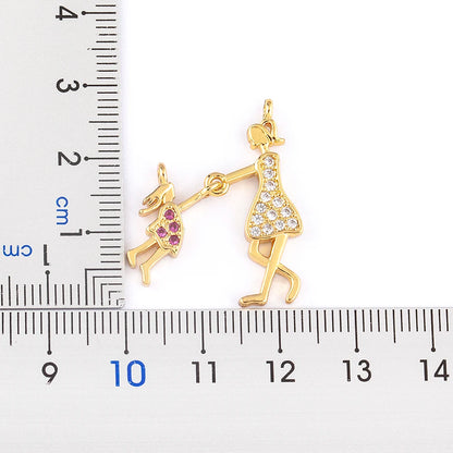 Nidin Exquisite Gold Plated Mom Daughter Necklace Girl Boy Pendant Chain Choker Cubic Zirconia Jewelry Mother's Day Gift