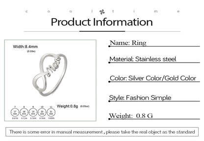 COOLTIME MOM Letters Infinite Love Symbol Ring Mum Women Stainless Steel Finger Ring Fashion Jewelry Mother's Day Gift Wholesale