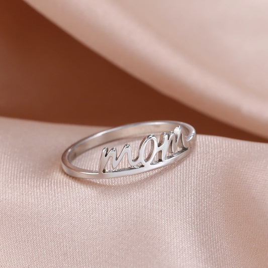 Skyrim Letter Mom Ring Women's Stainless Steel Minimalist Finger Rings 2026 New Fashion Jewelry Mother's Day Gift Wholesale