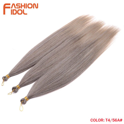 28" 3PCS Ariel Straight Pony Hair Bundles Crochet Braids Hair Synthetic Braiding Hair Ombre Silver Grey Crochet Hair Extensions