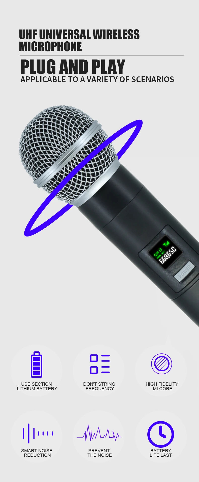 Professional Wireless Microphone 4 Channels Karaoke Handheld  Chargeable Easy Use Outdoor With Suitcase
