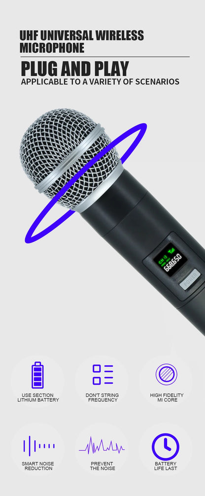 Professional Wireless Microphone 4 Channels Karaoke Handheld  Chargeable Easy Use Outdoor With Suitcase