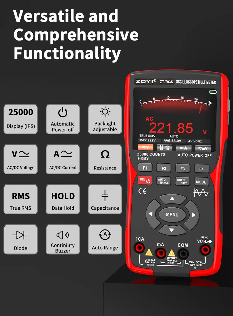 OYI ZT703S 3in1 Digital Multimeter 50MHz Bandwidth 280MS Rate PC Waveform Data Storage Dual Oscilloscope Signal Generator