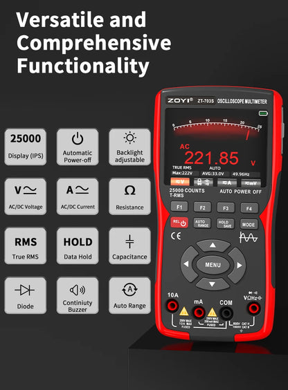 OYI ZT703S 3in1 Digital Multimeter 50MHz Bandwidth 280MS Rate PC Waveform Data Storage Dual Oscilloscope Signal Generator