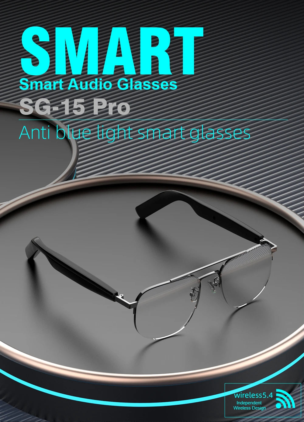 New Styles Fashion SG-15 Pro Smart Glasses Anti Blue Light Audio Glasses Portable Music Stereo For Sports Riding Sunglasses