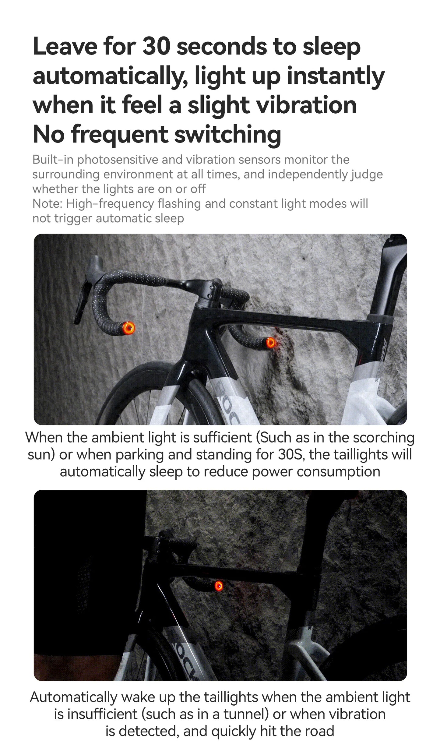 ROCKBROS Bike Handlebar Light LED Bicycle Waterproof Rechargeable Road Bike Handlebar End Plug Warning Taillight Bike Accessory