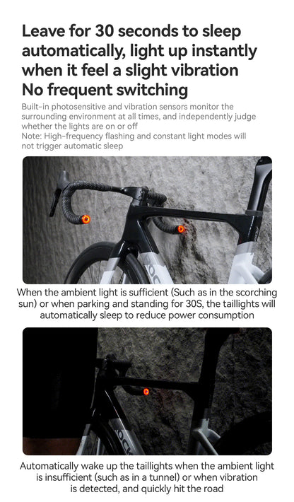 ROCKBROS Bike Handlebar Light LED Bicycle Waterproof Rechargeable Road Bike Handlebar End Plug Warning Taillight Bike Accessory