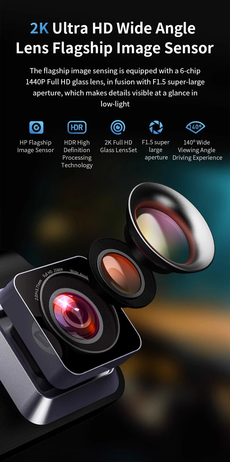 HP car camera F965 dash cam camera 2k UHD night vision WiFi video loop video parking monitoring car dashcam auto dashcam 1440P