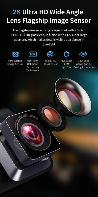 HP car camera F965 dash cam camera 2k UHD night vision WiFi video loop video parking monitoring car dashcam auto dashcam 1440P