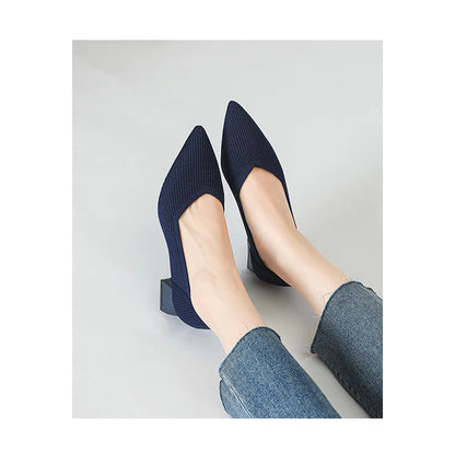 2025 New Women's High Heels Large 42/43 Fashion Pointed Anti slip Rubber Bottom Knitted Breathable Shoes