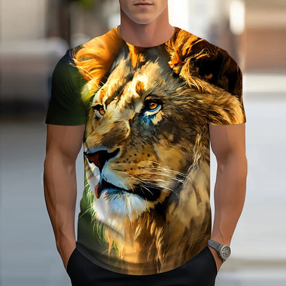 Lion Animal Pattern 3D Print T-Shirts Men Streetwear Hip Hop Short Sleeve T Shirt Oversized Tees Harajuku Y2k Tops Kids Clothing