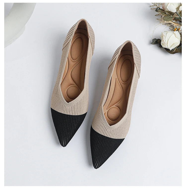 2025 New Women's High Heels Large 42/43 Fashion Pointed Anti slip Rubber Bottom Knitted Breathable Shoes