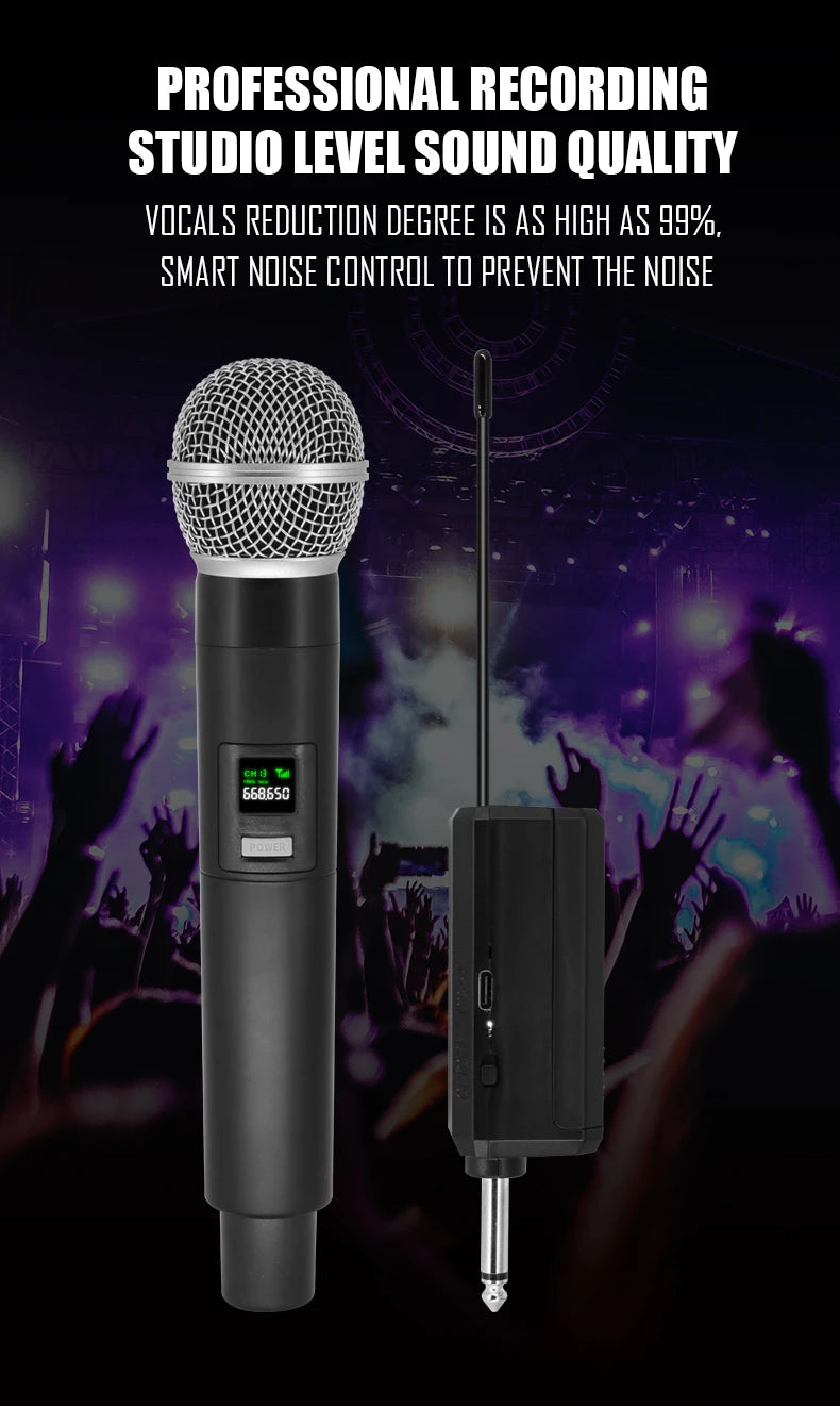 Professional Wireless Microphone 4 Channels Karaoke Handheld  Chargeable Easy Use Outdoor With Suitcase