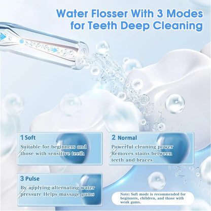 Portable Cordless dental water flossers,Professional Electric Oral Irrigator tooth cleaner 3 Modes & Water Drill,IPX7 Waterproof