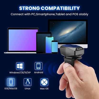 Eyoyo EY-016 Finger Ring Barcode Scanner Mini Wearable 3-in-1 USB Wired & 2.4G Wireless QR Reader for Store Warehouse Scanning