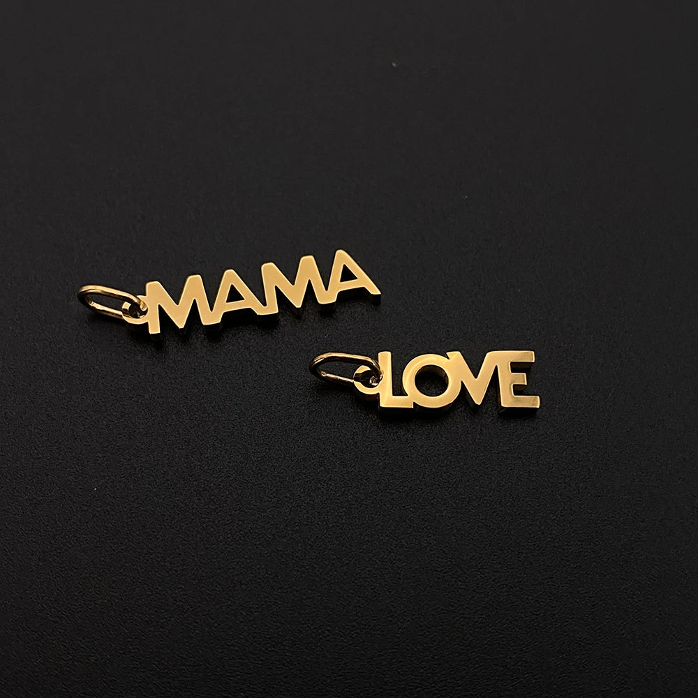 eManco  MAMA LOVE Pendant  Charms Stainless Steel Letter Hang Ornament For DIY Mother's Day Nacklace Earrings Jewelry Making