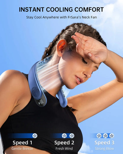 4000mAh Leafless Portable Neck Fan Turbine Vaneless Design 3 Gears Super Strong Wind Fast Cooling Digital Display for Outdoor