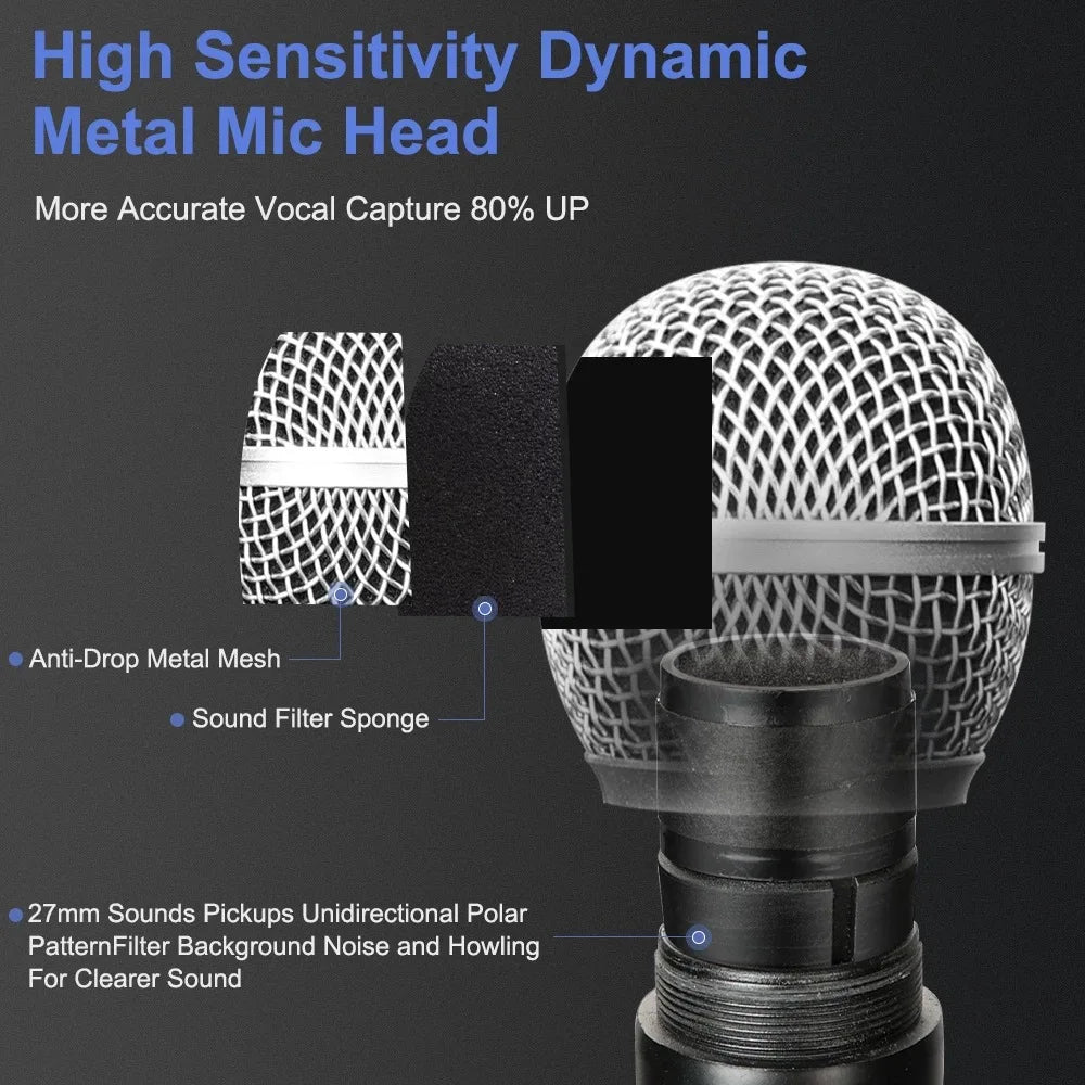 2.4G Wireless Microphone 2 Channels UHF Handheld Microphone Mic Rechargeable Microphone for Karaoke Live Wedding Party Meeting