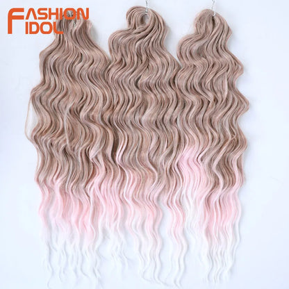 Anna 24 Inch Synthetic Hair Water Wave Braiding Hair Extensions Ombre Blonde Deep Wave Afro Curl Twist Crochet Hair for Women