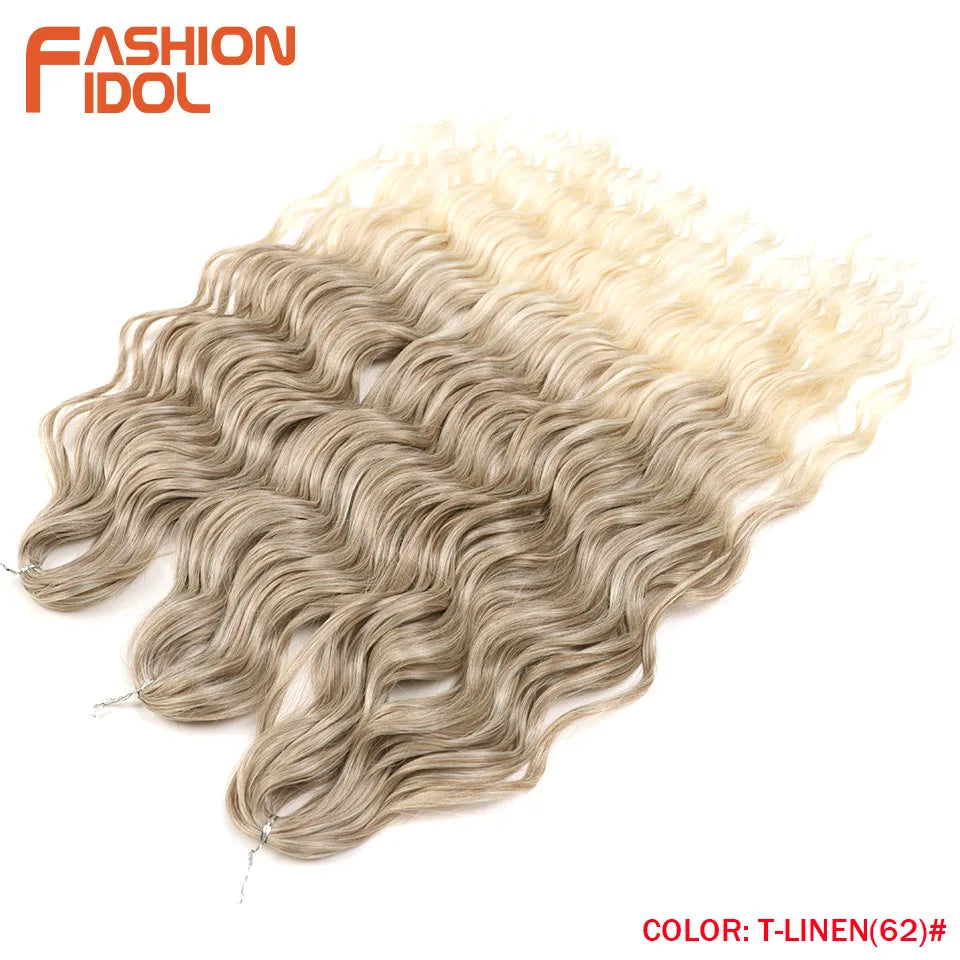 FASHION IDOL 24Inch Crochet Hair Synthetic Water Wave Braiding Hair Extensions Ombre Rainbow color Fake Hair Deep Wave Curl Hair