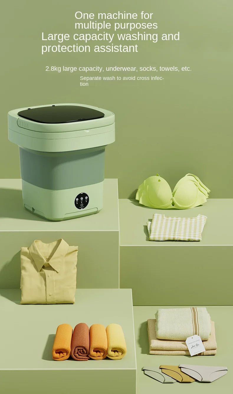 6L/11L Portable Folding Washing Machine Big Capacity With Spin Dryer Bucket for Clothes Travel Home Underwear Socks Mini Washer