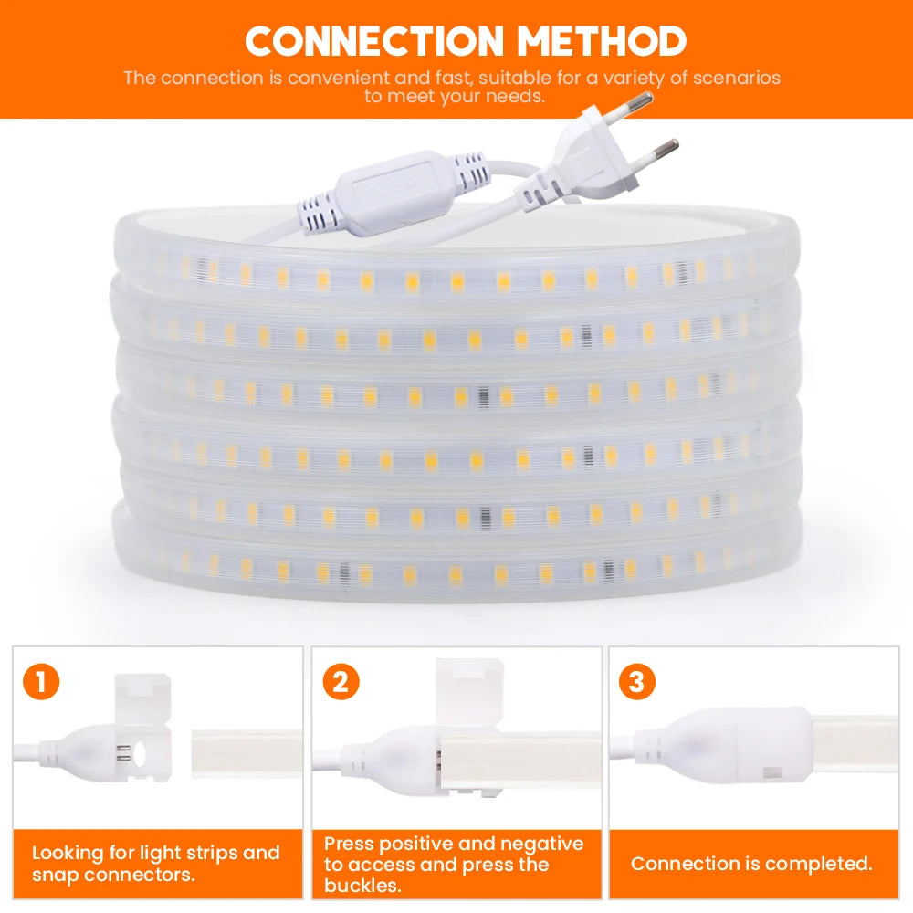 LED Strip Lights 220V 2835 Waterproof LED Tape Ribbon High Brightness 120LEDs/m Flexible Outdoor Lamp With EU Power Plug
